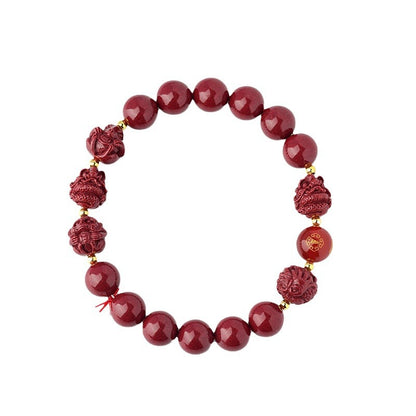 Natural Cinnabar Zodiac Harmony Bracelet for Protection and Spiritual Balance