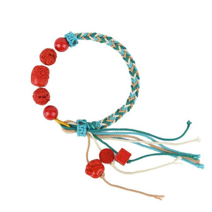 Natural High Content Cinnabar Guanyin Barrel Beads Tibetan Bracelet - Handwoven Spiritual Protection