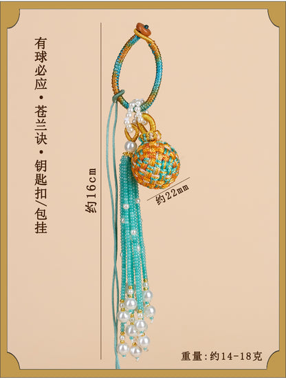 Handwoven Crystal Ball Keychain | Lucky Charm Bag Hanger with Beaded Tassel