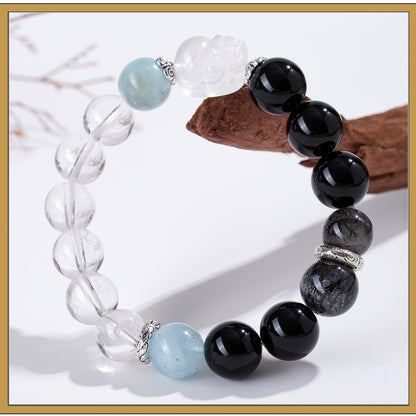 Natural Crystal Five Elements Bracelet with Lucky Pixiu - Unisex Couple Style for Balance and Wealth