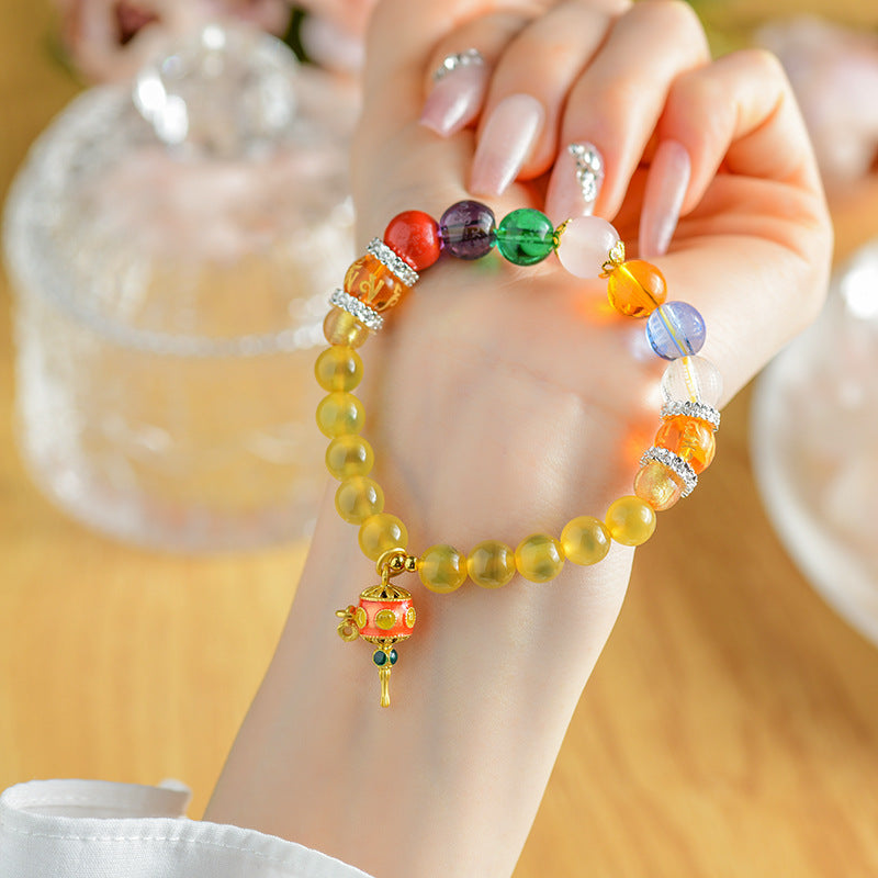 Sweet Heart Agate Five Directions Wealth God Bracelet with Heart Sutra Crystal Beads