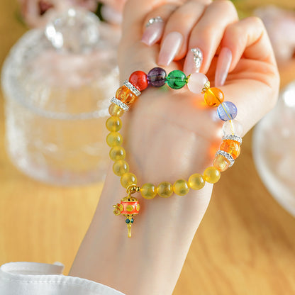 Sweet Heart Agate Five Directions Wealth God Bracelet with Heart Sutra Crystal Beads