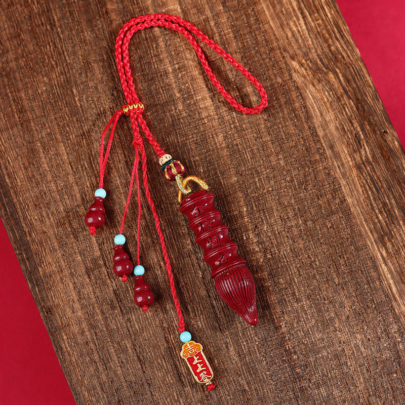 Natural Purple Gold Cinnabar Feng Shui Pen Pendant for Car & Bag - Birth Year Success Talisman