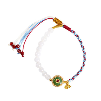 Natural White Chalcedony Handmade Braided Bracelet | Chinese Cultural Spiritual Jewelry