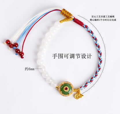 Natural White Chalcedony Handmade Braided Bracelet | Chinese Cultural Spiritual Jewelry