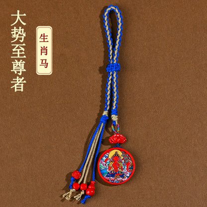 Twelve Zodiac Eight Guardians Cinnabar Thangka Pendant - Spiritual Protection Keychain Charm