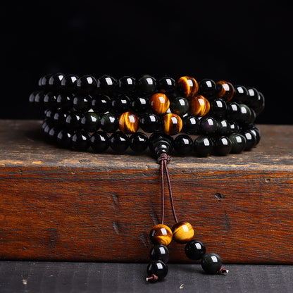 Natural Obsidian 108 Buddha Beads Multi-Circle Bracelet | Spiritual Protection Talisman