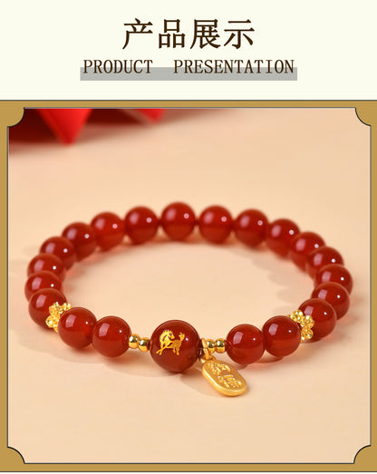 Natural Red Agate Zodiac Bracelet - Chinese Style Protection & Luck Charm for Women