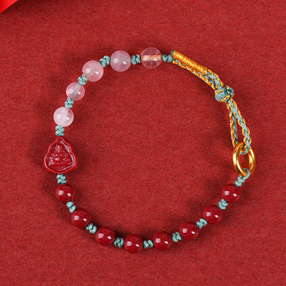 Natural Cinnabar Purple Gold Sand Buddha Pink Quartz Braided Bracelet – Spiritual Harmony & Protection