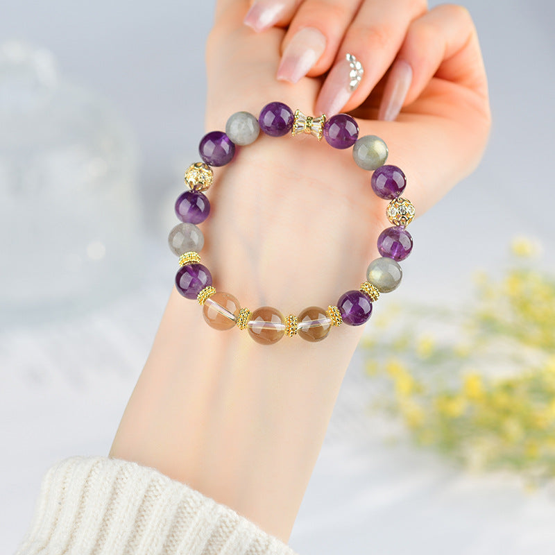 Natural Ametrine Gray Moonstone Virgo Zodiac Bracelet | Spiritual Harmony & Romantic Energy