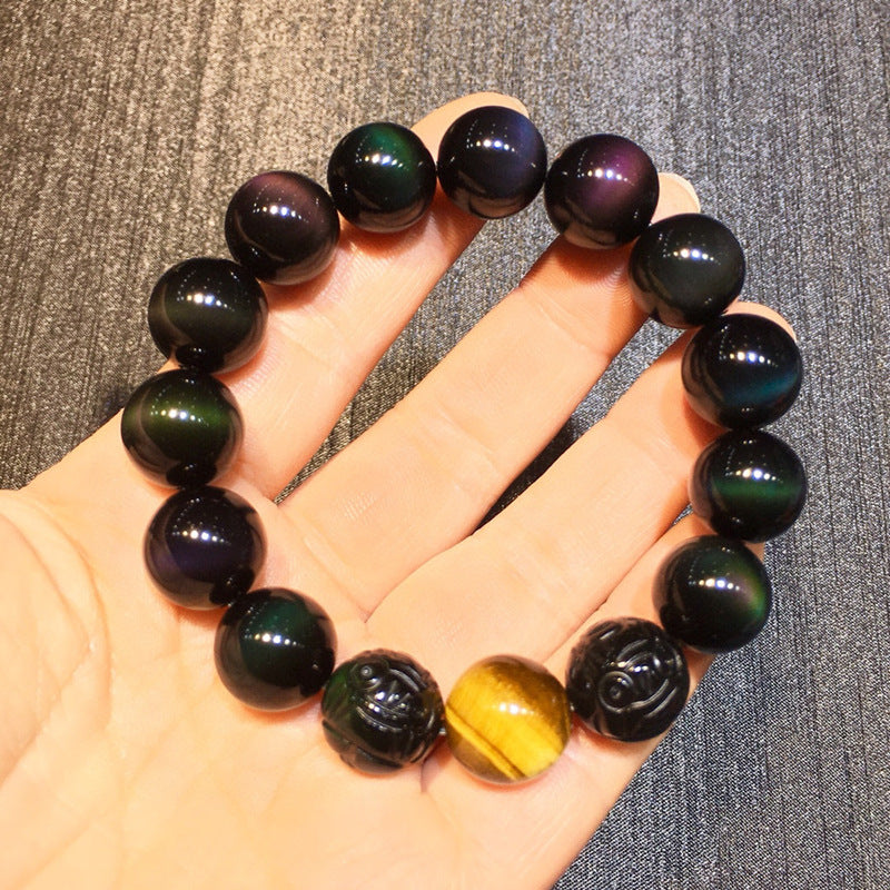Natural Double Color Eye Obsidian Pixiu Bracelet - Spiritual Protection & Wealth Attraction