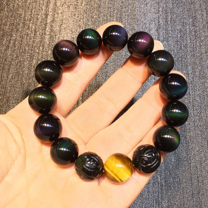Natural Double Color Eye Obsidian Pixiu Bracelet - Spiritual Protection & Wealth Attraction