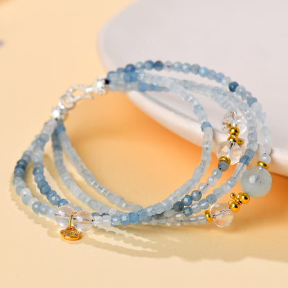 Natural Aquamarine Multi-Layer Adjustable Bracelet | Serene Energy & Elegant Protection