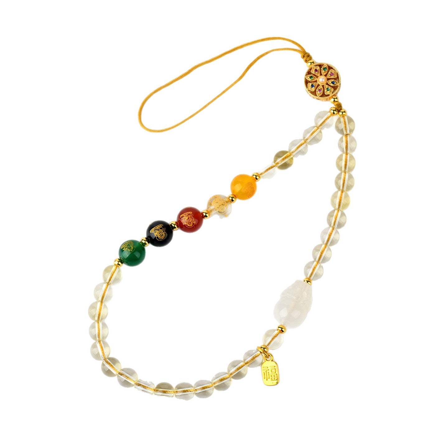 Natural Yellow Crystal Five-Way Wealth God Pixiu Phone Pendant - Wealth Attraction Charm