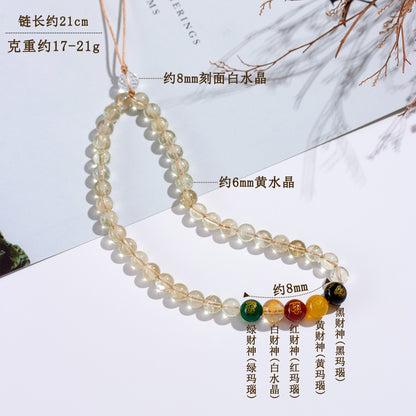 Natural Yellow Crystal Five-Way God of Wealth Phone Chain Pendant｜Wealth Attraction & Protection Amulet