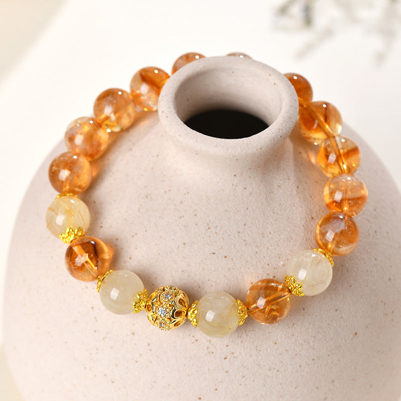 Yellow Pagoda Rutilated Quartz Bracelet - Chinese Style Women's Spiritual Jewelry