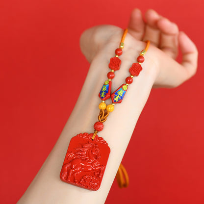 Imperial Red Cinnabar Horse Zodiac Pendant - Success and Fortune Talisman