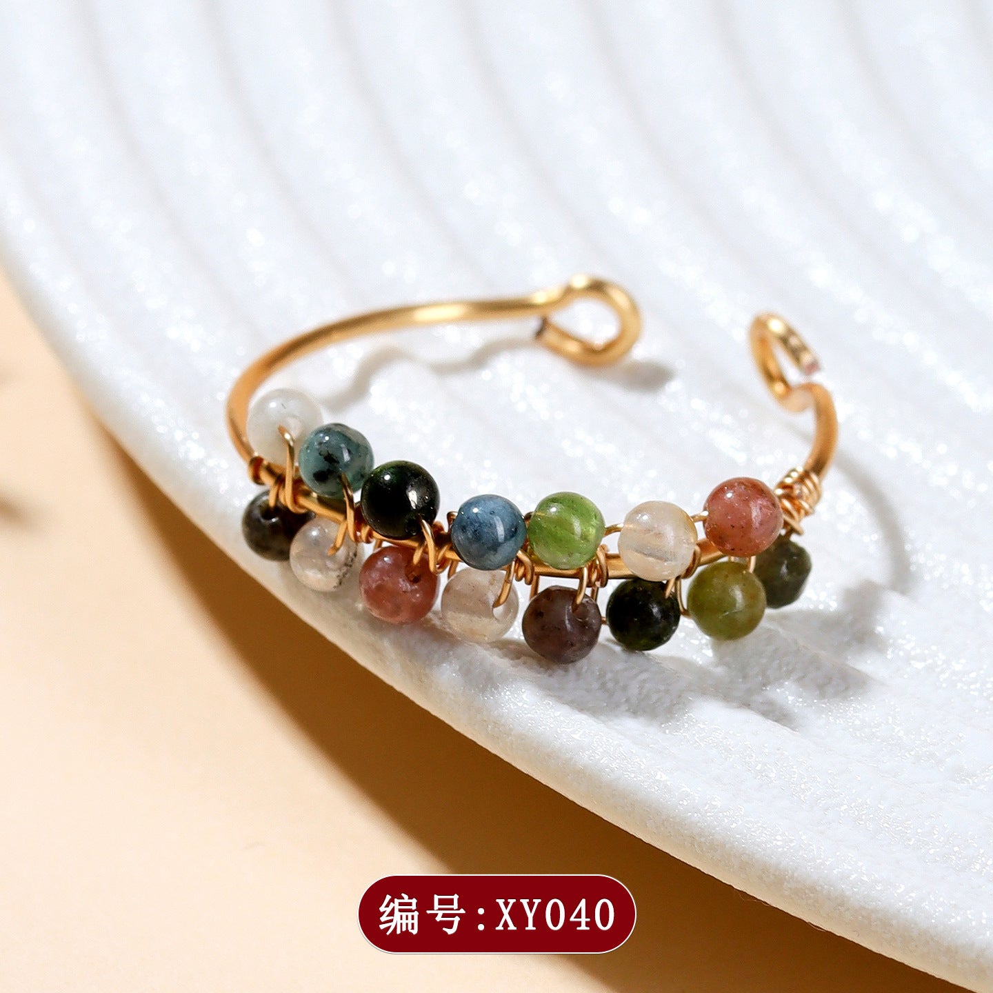 Handmade Crystal Agate Ring with Yellow Rutilated Quartz and Moonstone - Open Wire Wrapped Design for Wealth and Protection