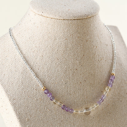 Natural White Crystal Ametrine Collarbone Necklace | Spiritual Balance & Elegant Protection