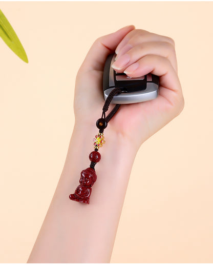 Natural Purple Gold Cinnabar Baby Buddha Keychain - Spiritual Protection Charm