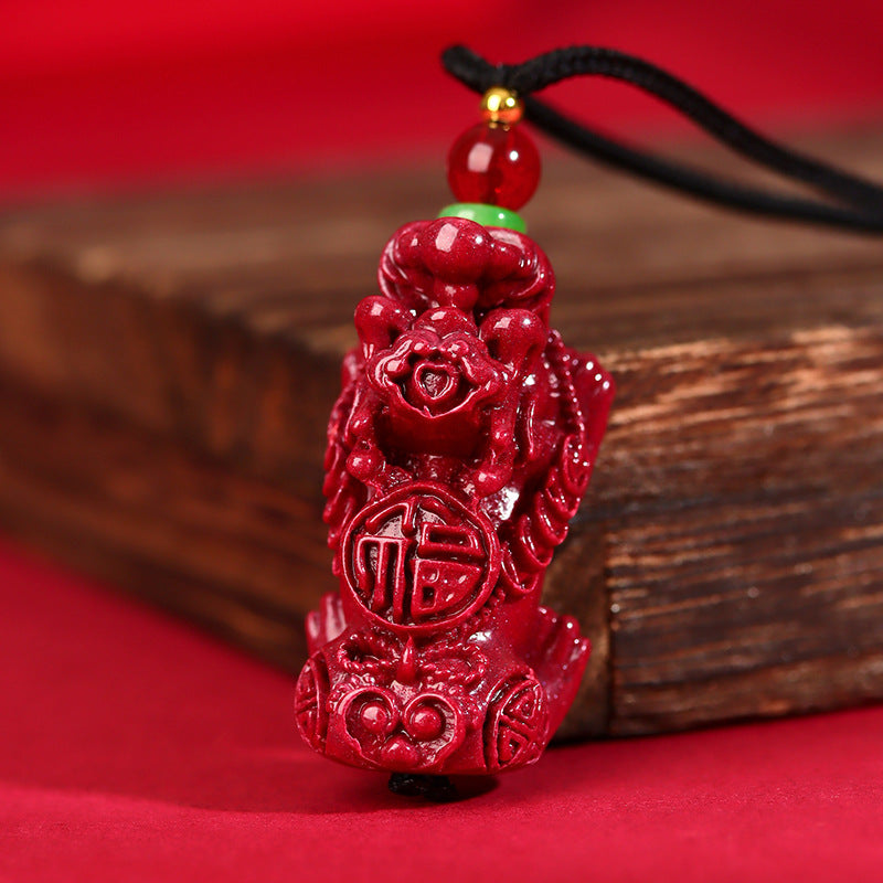 Natural Purple Gold Cinnabar Pixiu Pendant - Wealth Attracting Unisex Feng Shui Necklace