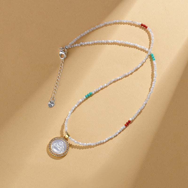 Macaron Candy Color Shell Bead Necklace | Sweet Round and Rice Beads Collarbone Chain