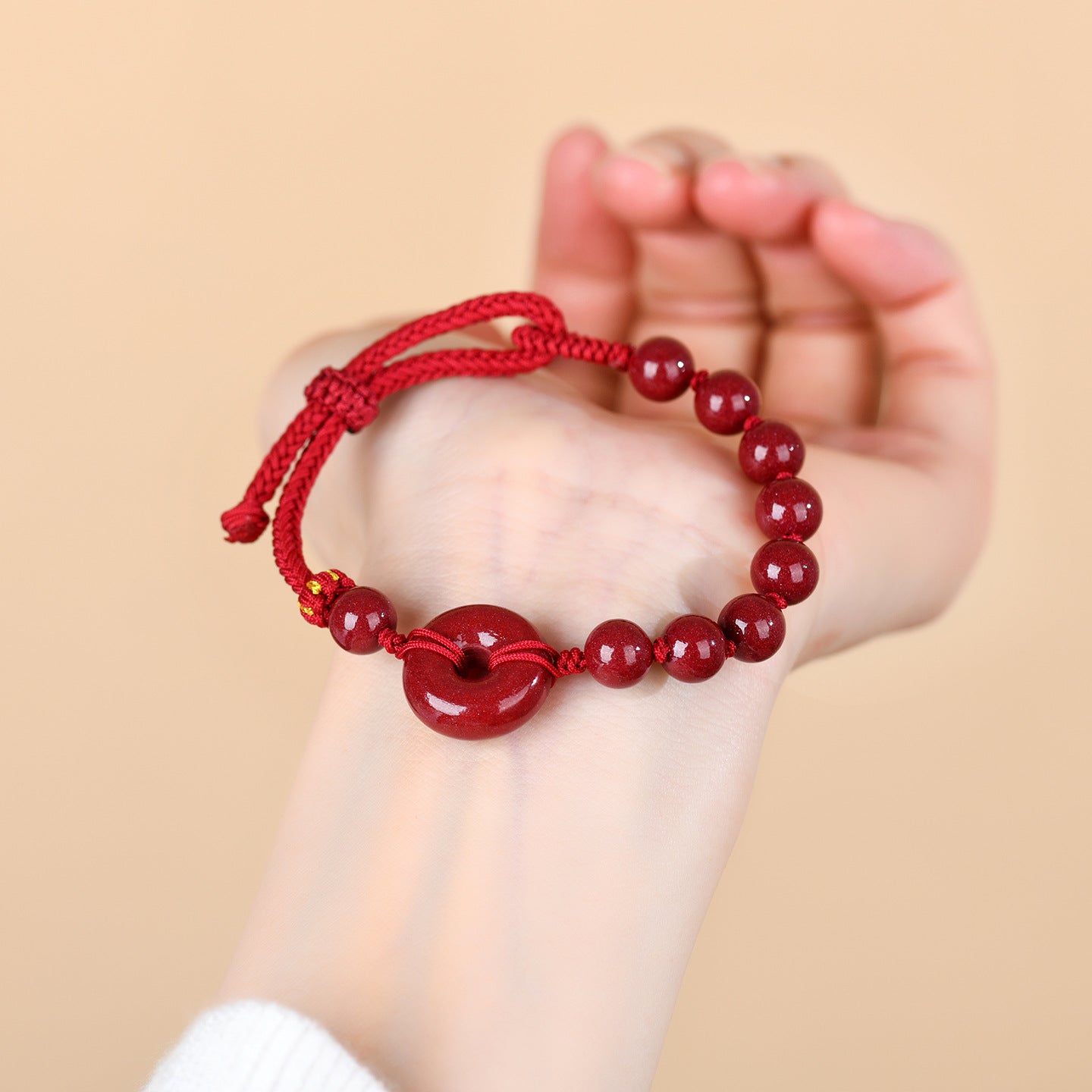 Natural Purple Gold Cinnabar Peace Buckle Bracelet - Hand-woven Zodiac Red Rope for Protection