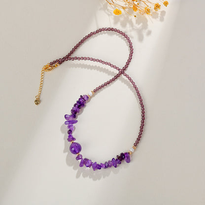 Natural Amethyst Rose Quartz Aquamarine Crushed Stone Collarbone Necklace - Romantic Women's Spiritual Jewelry