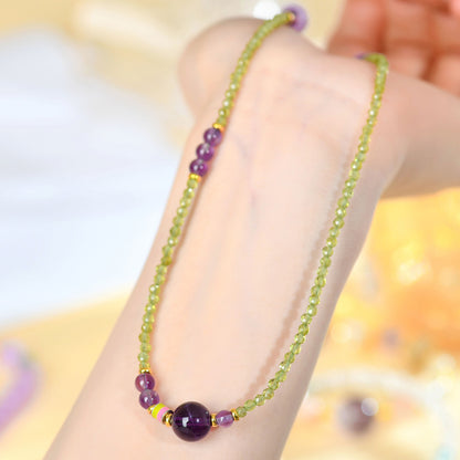 Natural Peridot Amethyst Collarbone Necklace - S925 Silver Spiritual Energy Jewelry