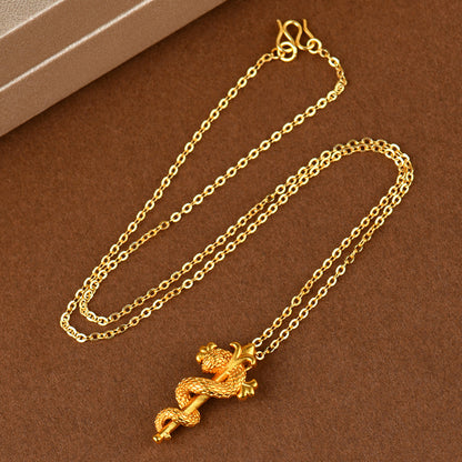 Golden Snake Scepter Pendant Necklace - Chinese Zodiac Snake Year Blessing Chain