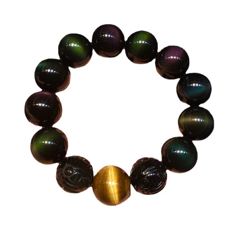 Natural Double Color Eye Obsidian Pixiu Bracelet - Spiritual Protection & Wealth Attraction