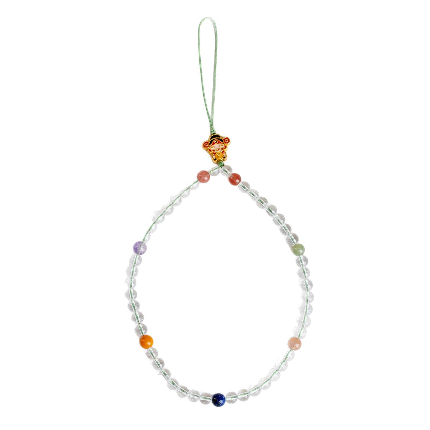 Natural White Crystal God of Wealth Phone Chain - Multi-Gem Chinese Style Pendant for Prosperity