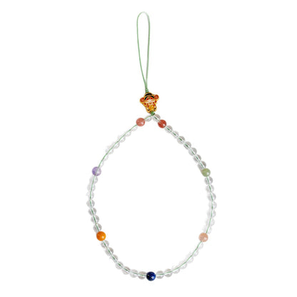 Natural White Crystal God of Wealth Phone Chain - Multi-Gem Chinese Style Pendant for Prosperity