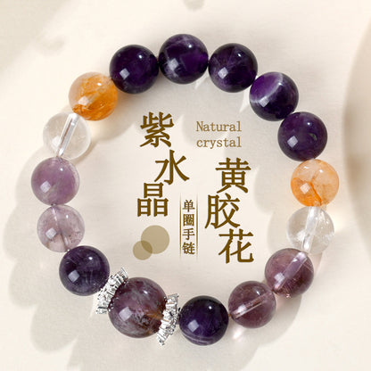 Natural Amethyst Yellow Gum Flower White Crystal Bracelet - Spiritual Harmony & Energy Balance
