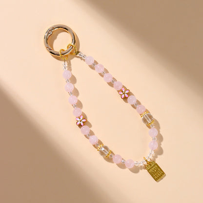 Natural Pink Quartz Peach Blossom Keychain - Love Charm & Fortune Pendant