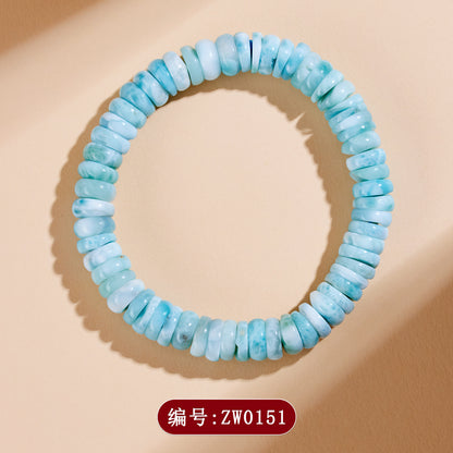 Natural Sea Grain Stone Abacus Bead Bracelet | Light Blue Spacer for Harmony & Wealth