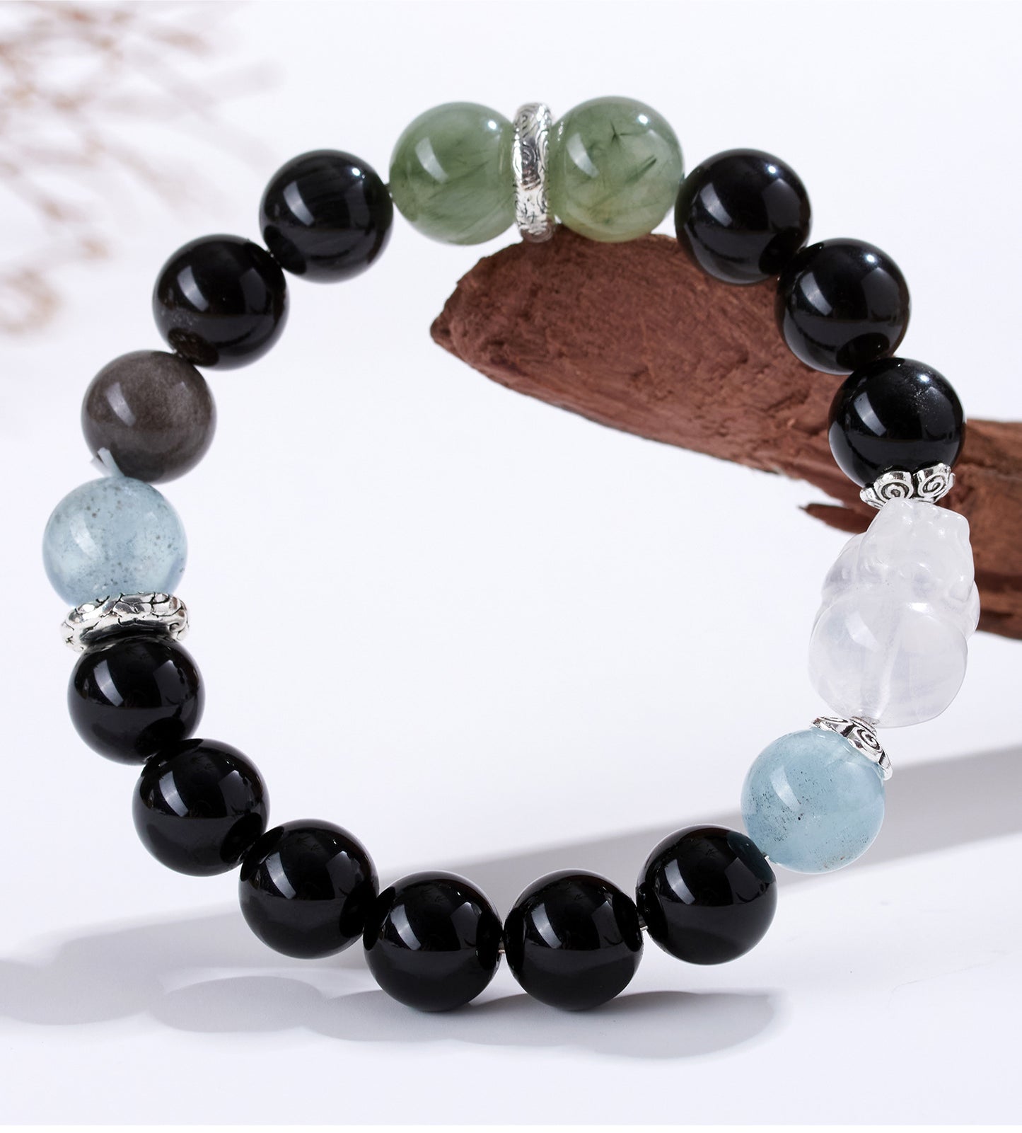 Natural Crystal Five Elements Bracelet with Lucky Pixiu - Unisex Couple Style for Balance and Wealth