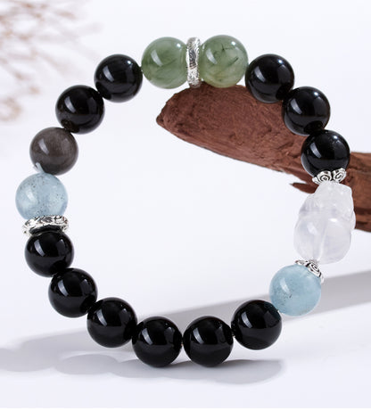 Natural Crystal Five Elements Bracelet with Lucky Pixiu - Unisex Couple Style for Balance and Wealth