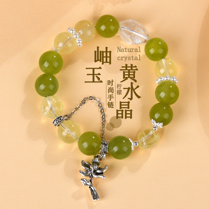 Natural Xiuyan Jade Lemon Citrine Bracelet - Large Bead Spiritual Energy for Women