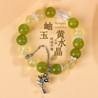 Natural Xiuyan Jade Lemon Citrine Bracelet - Large Bead Spiritual Energy for Women