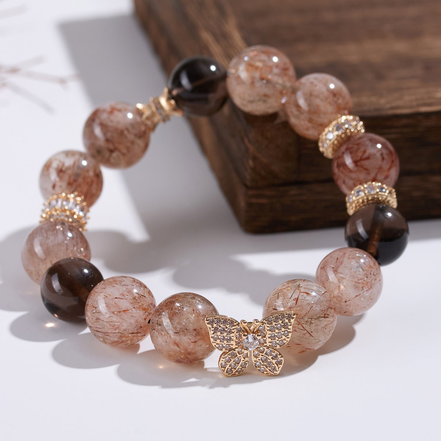 Natural Black Gold Super Obsidian Butterfly Bracelet with Large Round Beads for Women's Protection