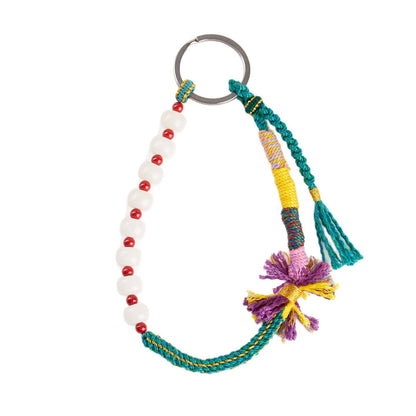 Natural High-Content Cinnabar Bodhi Tibetan Keychain with Pom-Pom - Spiritual Guardian Talisman