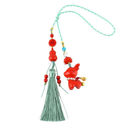 Natural High-Content Cinnabar Deer Safe Journey Car Pendant Keychain Bag Ornament