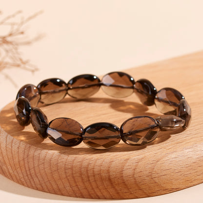 Natural Tea Crystal Oval Faceted Single Loop Bracelet for Women | Spiritual Energy & Protection