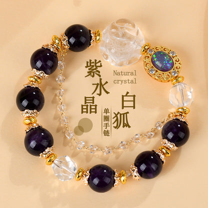 Natural Amethyst White Fox Bracelet – Elegant Love Charm for Spiritual Women