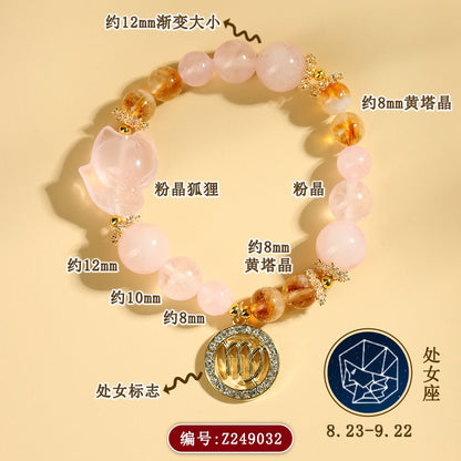 Twelve Zodiac Natural Crystal Multi-Gem Bracelet | Astrological Harmony & Spiritual Elegance
