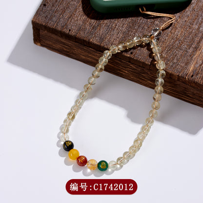 Natural Yellow Crystal Five-Way God of Wealth Phone Chain Pendant｜Wealth Attraction & Protection Amulet