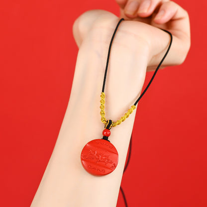 Natural Imperial Red Cinnabar Success Pendant - Unisex Mystical Necklace for Prosperity