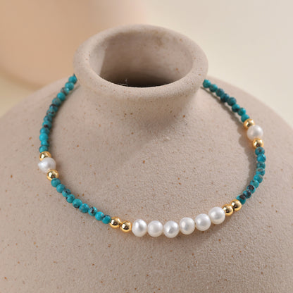 Natural Turquoise Pearl Bracelet with Small Rice Beads - Elegant Women's Custom Jewelry for Protection and Harmony
