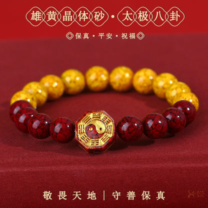 Natural Raw Ore Cinnabar Realgar Crystal Sand Taiji Bagua Bracelet - Taoist Spiritual Harmony